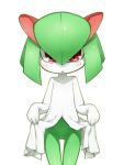  3:4 :&lt; blush bottomless bottomwear clothed clothing clothing_lift featureless_crotch female humanoid kirlia looking_at_viewer moon_lizard nintendo not_furry open_mouth pok&eacute;mon pok&eacute;mon_(species) pseudo_clothing pseudo_clothing_lift red_eyes simple_background skirt skirt_lift solo standing thigh_gap video_games white_background young 