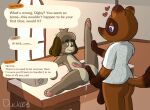  &lt;3 animal_crossing animal_genitalia animal_penis anthro anthro_on_anthro balls big_balls big_penis big_tail blue_eyes bodily_fluids bottomless brown_balls brown_body brown_fur brown_penis canid canine canine_penis canis clothed clothed/nude clothed_male_nude_male clothing cum cum_drip darkened_balls darkened_genitalia darkened_penis desk digby_(animal_crossing) domestic_dog dripping duckoo duo english_text flexible foreskin freckles fur furniture genital_fluids genitals glans hi_res holding_leg_up hot_dogging huge_balls huge_penis humanoid_genitalia humanoid_penis knot long_penis lying male male/male mammal nervous nintendo nude office on_back on_desk partially_clothed pawpads penis penis_size_difference pink_glans pink_pawpads pink_penis procyonid raccoon raccoon_dog shih_tzu shirt shirt_only size_difference small_balls tanuki text tom_nook_(animal_crossing) topwear topwear_only toy_dog video_games 