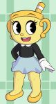  absurd_res animate_inanimate beauty_mark bottomwear clothed clothing container cup cuphead_(game) female footwear for_a_head gloves handwear hi_res huitu_c humanoid ms._chalice not_furry object_head open_mouth open_smile skirt smile solo thick_thighs tongue video_games wide_hips yellow_body 