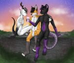  anthro canid canine chilling detailed_background digital_media_(artwork) drinking friends fur group hair hi_res male male/male mammal mishy murid murine nude rat rodent samuelwolfo smile sunset 