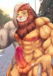  abs absurd_res anthro body_hair chest_hair clothing felid fishsticker forsen_(twitch) fur genitals hi_res hoodie lion male mammal nipples pantherine parody penis solo topwear 