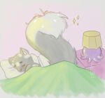  anthro bed bedroom big_tail black_body black_fur brown_eyes detailed_background eyes_closed fluffy fluffy_tail fur furniture hi_res lamp lemmy_(lemmy_niscuit) male mammal meme mephitid multicolored_body multicolored_fur otorigin skunk sleeping solo spotted_skunk table two_tone_body two_tone_fur white_body white_fur 