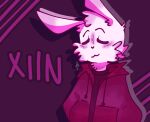  anthro clothed clothing engel_(xiin) eyes_closed fur hands_in_pockets hoodie lagomorph leporid losrestosgng male mammal open_clothing open_hoodie open_topwear pink_lighting pockets rabbit solo topwear triangleyehaw white_body white_fur 