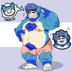  2021 anthro beard belly blue_body bulge clothing eyes_closed facial_hair fan_character humanoid_hands lewdookami male moobs navel nintendo nipples overweight overweight_male pok&eacute;mon pok&eacute;mon_(species) snorlax solo underwear video_games 