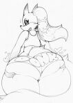  &lt;3 2019 absurd_res anthro big_butt bitchie_foxx black_and_white bottomwear butt butt_grab canid canine chav clothing digital_drawing_(artwork) digital_media_(artwork) dipstick_ears eyeshadow female fox hair hand_on_butt hi_res hotpants looking_at_viewer looking_back looking_back_at_viewer makeup mammal mascara monochrome multicolored_ears narrowed_eyes ponytail red_fox sharp_teeth shirt shorts simple_background sketch smutbunny solo tank_top teeth text text_on_bottomwear text_on_clothing thick_thighs topwear wide_hips 