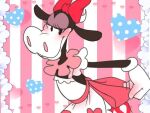  &lt;3 4:3 accessory anthro apron black_eyes blush bovid bovine bow_ribbon cattle clarabelle_cow clothed clothing disney dress eyelashes female gloves hair_accessory hair_bow hair_ribbon half-closed_eyes handwear horn looking_at_viewer mammal narrowed_eyes ribbons simple_background smile solo standing unknown_artist 