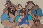  2021 anthro belly brown_body carrying eyes_closed group humanoid_hands male male/male mammal mature_male moobs nipples overweight overweight_male pure_command simple_background suid suina sus_(pig) text wild_boar 