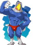  2021 3:4 abs accipitrid accipitriform animal_crossing anthro armor avian beak biceps big_bulge big_muscles bird blue_background bulge clothing eagle feathers flexing front_view hand_on_hip headgear helmet hi_res looking_at_viewer male muscular muscular_anthro muscular_male nintendo open_mouth open_smile pecs shirako signature simple_background smile solo standing sterling_(animal_crossing) talons thong unconvincing_armor underwear video_games white_background 