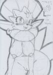  2021 anthro anthrofied big_breasts blush bodily_fluids breasts ear_piercing ear_ring female genital_fluids genitals graphite_(artwork) leaning leaning_forward looking_at_viewer luna_(lunaris_parukia) lunaris_parukia navel nintendo nipples nude open_mouth open_smile piercing pok&eacute;mon pok&eacute;mon_(species) pok&eacute;morph pussy pussy_juice smile solo traditional_media_(artwork) video_games weavile 