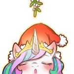  1:1 alpha_channel blush christmas christmas_clothing christmas_headwear clothing cold-blooded-twilight crown equid equine eyes_closed female feral friendship_is_magic hasbro hat headgear headshot_portrait headwear holidays horn looking_at_viewer mammal mistletoe my_little_pony open_mouth plant portrait princess_celestia_(mlp) santa_hat simple_background solo tiara transparent_background unicorn 