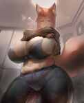  absurd_res animal_humanoid big_breasts bra breasts clothed clothing clothing_lift female hi_res huge_breasts humanoid kemono shirt shirt_lift solo thick_thighs topwear underwear utterangle wide_hips 