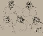  2021 anthro belly biped eyes_closed eyewear glasses male mammal moobs multiple_poses nipples overweight overweight_male pose pure_command simple_background solo suid suina sus_(pig) wild_boar 