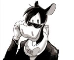  anthro black_eyes black_tie_(suit) bow_tie clothed clothing equid equine eyewear gloves handwear happy horace_horsecollar horse looking_at_viewer low_res male mammal natsu-nori simple_background smile solo standing suit sunglasses white_background 