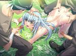  blue_hair censored cum cum_in_mouth cum_on_back cum_on_body cum_on_hair cum_on_upper_body earrings grace_okuryu grass green_eyes group_sex ino jewelry liquid_(company) penis princess rape ryoujoku_guerilla_gari_2 ryoujoku_guerilla_kari_2 tiara 