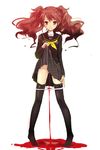  bad_id bad_pixiv_id blood blush houndstooth inkblot_test kouguchi_moto kujikawa_rise legs menstruation panties panty_pull persona persona_4 red_eyes red_hair school_uniform serafuku skirt skirt_lift smile solo thighhighs twintails underwear white_panties yasogami_school_uniform 