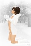 acerbi bad_id bad_pixiv_id boots copyright_request kneeling mittens navel nude snow solo uncensored 