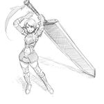  armor artist_request berserk dragonslayer_(sword) fishnets greyscale huge_weapon monochrome short_hair solo sword thighhighs weapon 