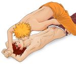  2boys blonde_hair blush censored cum cum_on_body cum_on_self fumio_(faint) gaara love_bite male male_focus multiple_boys naruto penis red_hair sex sucking sweat topless undressing unzipped uzumaki_naruto yaoi 