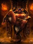  areola big_breasts breasts demon female hi_res horn horned_humanoid huge_breasts humanoid looking_at_viewer mister69m nipples not_furry solo text thick_thighs url wide_hips winged_humanoid wings 