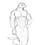  1:1 2014 5_fingers abs animal_genitalia anthro apode draconcopode fingers front_view genital_slit genitals girokett greyscale hand_on_hip legless male monochrome muscular muscular_male naga nude reptile scalie serpentine simple_background sketch slit snake solo white_background 