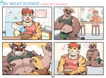  abs anthro biceps big_muscles big_pecs blush bodily_fluids bovid bovine bowl bulge cattle cereal clothed clothing comic container cutlery digital_drawing_(artwork) digital_media_(artwork) duo english_text erection felid food fur h155296 hair hi_res horn humor kitchen_utensils lactating male male/male male_lactation mammal milk muscular muscular_anthro muscular_male nipples pantherine pecs spoon text tiger tools 