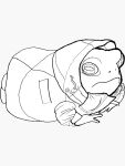  3:4 ambiguous_gender amphibian ampoor black_and_white clothed clothed_feral clothing coat feral frog horizontal_pupils monochrome outline pupils rain_frog sitting solo topwear traditional_media_(artwork) winter_clothing winter_coat 