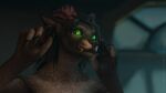  16:9 2021 3d_(artwork) 3dsmax 4_fingers 4k absurd_res ambiguous_gender anthro black_hair black_nose blizzard_entertainment canid destiney_crawford_(thatworgen) digital_media_(artwork) ears_back female fingers fur glowing glowing_eyes green_eyes grey_body hair hi_res horn looking_at_viewer mammal pivoted_ears solo teeth_showing text thatworgen url video_games warcraft watermark were werecanid white_body white_fur widescreen window worgen 