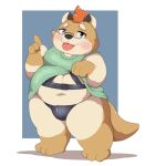  2021 anthro belly black_nose blush bulge clothing eyewear glasses hi_res humanoid_hands kemono kusosensei lutrine male mammal mustelid navel overweight overweight_male simple_background solo tongue tongue_out underwear 