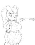  anthro apron apron_only big_breasts breasts cleavage clothed clothing curvy_figure female hand_on_hip hi_res holding_object kappa_spark lagomorph leporid looking_at_viewer mammal monochrome mostly_nude rabbit sega solo sonic_the_hedgehog_(series) spatula standing thick_thighs tools vanilla_the_rabbit voluptuous wide_hips 