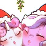  1:1 alpha_channel blush christmas christmas_clothing christmas_headwear clothing cold-blooded-twilight diamond_tiara_(mlp) duo earth_pony equid equine eyes_closed female female/female feral friendship_is_magic hasbro hat headgear headwear holidays horn horse imminent_kiss mammal mistletoe my_little_pony open_mouth plant pony pressing_against santa_hat simple_background sweetie_belle_(mlp) transparent_background unicorn young 