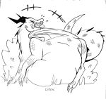  after_vore belly big_belly black_and_white dragon eyes_closed feral hi_res laugh liechi monochrome open_mouth pred quadruped scalie simple_background vore western_dragon white_background wings 