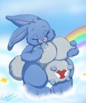  &lt;3 belly_nipples big_breasts blue_body blue_fur bodily_fluids breasts care_bear_cousins care_bears cloud drooling eyelashes eyes_closed female fur guardianslade hi_res lagomorph mammal nipple_fetish nipple_play nipple_suck rainbow saliva short_stack star sucking swift_heart_rabbit teats 