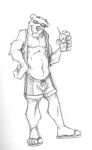  2001 anthro arthur_korsky beverage biped bottomwear bulge chest_tuft circles_(comic) clothed clothing drink_umbrella elbow_tuft eyebrows eyewear feet footwear full-length_portrait greyscale hand_on_side holding_beverage holding_object ice_cube k-9 low_res male mammal monochrome navel nipples open_clothing open_topwear open_vest pecs portrait sandals shorts sketch smile solo straw sunglasses topwear traditional_media_(artwork) tuft ursid vest 