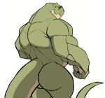  absurd_res anthro back_muscles big_muscles butt darknaigart dinosaur green_body hi_res jace_(darknaig) male muscular muscular_anthro muscular_male nude reptile scalie simple_background solo theropod tyrannosaurid tyrannosaurus tyrannosaurus_rex white_background 