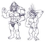  2017 2_toes 3_toes anthro anthro_on_anthro armor barefoot belt big_abs big_muscles big_quads bristol bulge cheek_tuft claws clothed clothed_anthro clothed_male clothing detailed_bulge digital_media_(artwork) duo facial_tuft feet flexing flexing_bicep front_view full-length_portrait hand_behind_head huge_biceps huge_deltoids huge_muscles huge_pecs humanoid humanoid_feet larger_anthro larger_male looking_aside looking_at_viewer male male/male male_anthro mammal mogul_khan_the_axe monochrome motion_lines muscular muscular_anthro muscular_male navel nipples oglodi open_mouth open_smile portrait rigwarl_the_bristleback round_eyes short_anthro short_male simple_background size_difference sketch skimpy smaller_anthro smaller_male smile smiling_at_viewer speedo speedo_only standing swimwear toes topless topless_anthro topless_male tuft unconvincing_armor white_background 