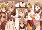  5_fingers anthro apron biped blush brown_body brown_fur canid canine clothing comic dipstick_tail dress duo ear_growth eyes_closed female fingers fox fur fur_growth growth human human_to_anthro inner_ear_fluff kemono looking_at_another mammal markings one_eye_closed open_mouth orange_body orange_eyes orange_fur pawpads pink_pawpads red_fox roina sequence shaded snout snout_growth species_transformation standing tail_hug tail_markings transformation transformation_sequence tuft whiskers wink yellow_eyes 