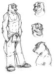  2002 anthro athletic athletic_anthro athletic_male badger biped bottomwear bust_portrait circles_(comic) clothed clothing front_view full-length_portrait greyscale grin hands_in_pockets head_tuft john_brockhurst k-9 male mammal monochrome mustelid musteline open_mouth pants pockets portrait shirt shirt_around_waist side_view sketch smile solo standing stripes tank_top teeth tied_shirt topless topless_anthro topless_male topwear traditional_media_(artwork) tuft worried 