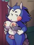  2021 animal_crossing anthro bitebox64 blue_body blue_fur breasts clothed clothing duo erection eulipotyphlan faceless_character faceless_male female female_focus front_view fur genitals groping_breasts groping_from_behind hedgehog hi_res mabel_able male male/female mammal nintendo nipples nude pants_down partially_clothed penis sex smile solo_focus thigh_sex video_games 