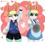  &lt;3 absurd_res animal_crossing anthro bike_shorts blonde_hair blush bottomwear clothed clothing crossdressing dress fur gammainks green_body green_fur hair hi_res lagomorph leporid licking licking_lips licking_own_lips mammal nintendo rabbit sasha_(animal_crossing) self_lick shorts solo tight_bottomwear tight_clothing tongue tongue_out video_games 