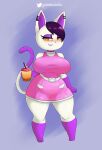  absurd_res anthro big_breasts breasts clothed clothing container cup domestic_cat dress ear_piercing ear_ring felid feline felis female fur furgonomics furry-specific_piercing gammainks hi_res holding_cup holding_object mammal piercing solo white_body white_fur wide_hips 