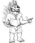  2017 4_toes 5_fingers anthro arm_hair barefoot beard belt biceps big_calves big_eyes big_muscles big_pecs body_hair bristol cheek_tuft chest_hair chin_tuft claws clothed clothed_anthro clothed_male clothing deltoids digital_media_(artwork) ear_piercing ear_ring eyebrows facial_hair facial_tuft feet fingers front_view full-length_portrait gesture greyscale happy humanoid_hands hybrid looking_forward male male_anthro mammal manly monochrome musclegut muscular muscular_anthro muscular_male nipples open_mouth open_smile pawpads pecs piercing plantigrade pointing porcupine portrait pubes rodent round_eyes shorts_only simple_background sketch smile solo standing toes topless topless_anthro topless_male tuft ursid white_background zac_(bristol) 