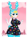  absurd_res animal_crossing anthro big_breasts blonde_hair breasts clothing dress female francine_(animal_crossing) gammainks hair hi_res lagomorph leporid mammal nintendo rabbit solo standing video_games 