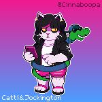  1:1 anthro backwards_baseball_cap backwards_hat baseball_cap black_hair bottomwear breasts catti_(deltarune) cinnaboopa clothed clothed_feral clothing deltarune digital_media_(artwork) domestic_cat duo english_text eyeliner eyewear felid feline felis female feral footwear front_view frown fully_clothed fur gradient_background green_body green_scales grin hair hat headgear headwear highlights_(coloring) holding_object holding_phone jacket jockington_(deltarune) looking_at_viewer low_res makeup male mammal phone pink_highlights pixel_(artwork) pupils reptile sandals scales scalie shirt shorts signature simple_background slit_pupils smile snake sunglasses text topwear undertale_(series) video_games whiskers white_body white_fur yellow_sclera 