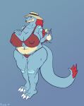  absurd_res anthro bikini bikini_bottom bikini_top chubby_female clothing female feraligatr glass hat headgear headwear hi_res lemon_slice margarita nintendo nipple_outline pok&eacute;mon pok&eacute;mon_(species) revodo slightly_chubby solo straw swimwear video_games 