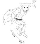  2017 3_toes 4_fingers abs anthro arm_tuft athletic athletic_anthro athletic_male barefoot belt big_tail bottomwear bristol canid canine canis cheek_tuft chin_tuft claws closed_frown clothed clothing coyote digital_media_(artwork) ear_tuft ears_aside elbow_tufts facial_tuft feet fingers fluffy fluffy_tail full-length_portrait head_tuft humanoid_hands jacket male male_anthro mammal midair monochrome motion_lines nipples obliques open_clothing open_jacket open_topwear pants pecs plantigrade portrait serratus side_view simple_background skateboard skateboarding sketch solo tail_tuft toes topwear tuft white_background 