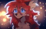  anthro artist_name backlighting blue_eyes canid canine hair hi_res hyilpi light lighting looking_at_viewer mammal red_hair shaded solo 