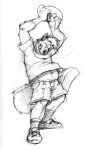  2002 anthro biped bottomwear circles_(comic) clothed clothing dancing elbow_tuft fluffy fluffy_tail footwear front_view fully_clothed greyscale hands_above_head head_tuft headphones k-9 listening_to_music long_tail male mammal martin_miller mephitid midriff monochrome navel shirt shoes shorts sketch skunk slightly_chubby slightly_chubby_anthro slightly_chubby_male socks solo topwear traditional_media_(artwork) tuft 