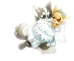  anthro ayaka blush bridal_carry bride canid canine canis carrying clothed clothing domestic_dog dress duo female flower husky kemono kyappy male male/female mammal nordic_sled_dog plant shiba_inu shibeta spitz wedding_dress 