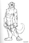  2001 anthro biped boxers_(clothing) boxers_only bulge circles_(comic) clothed clothing douglas_pope feet fist front_view full-length_portrait greyscale k-9 low_res lutrine male mammal monochrome mustelid navel nipples pecs plantigrade portrait pose sketch solo standing thick_tail topless topless_anthro topless_male traditional_media_(artwork) underwear underwear_only whiskers 