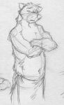  2001 anthro biped circles_(comic) clothed clothing crossed_arms front_view greyscale guide_lines head_tuft k-9 male mammal martin_miller mephitid monochrome navel portrait sketch skunk slightly_chubby_anthro slightly_chubby_male solo standing three-quarter_portrait topless topless_anthro topless_male traditional_media_(artwork) tuft 